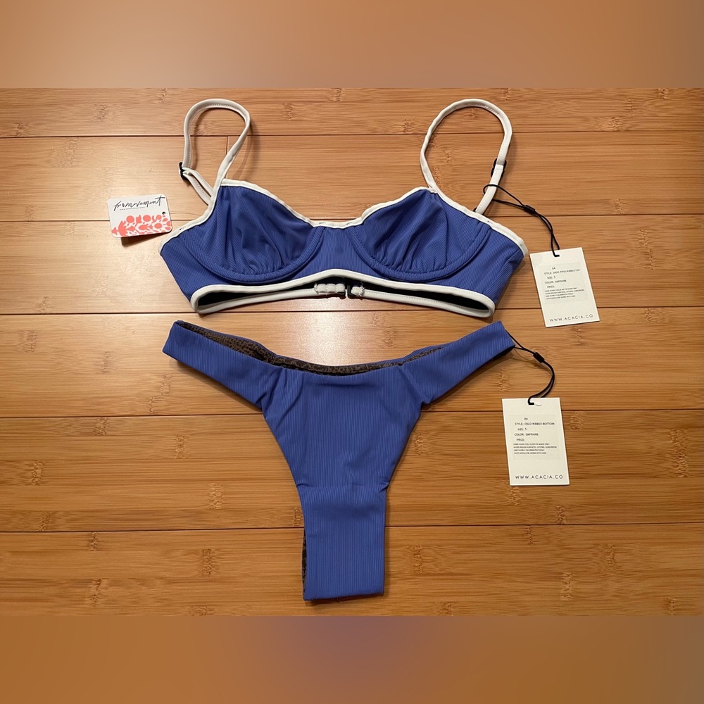 NWT Acacia Sadie Top, Oslo Bottom in Sapphire Ribbed, both small